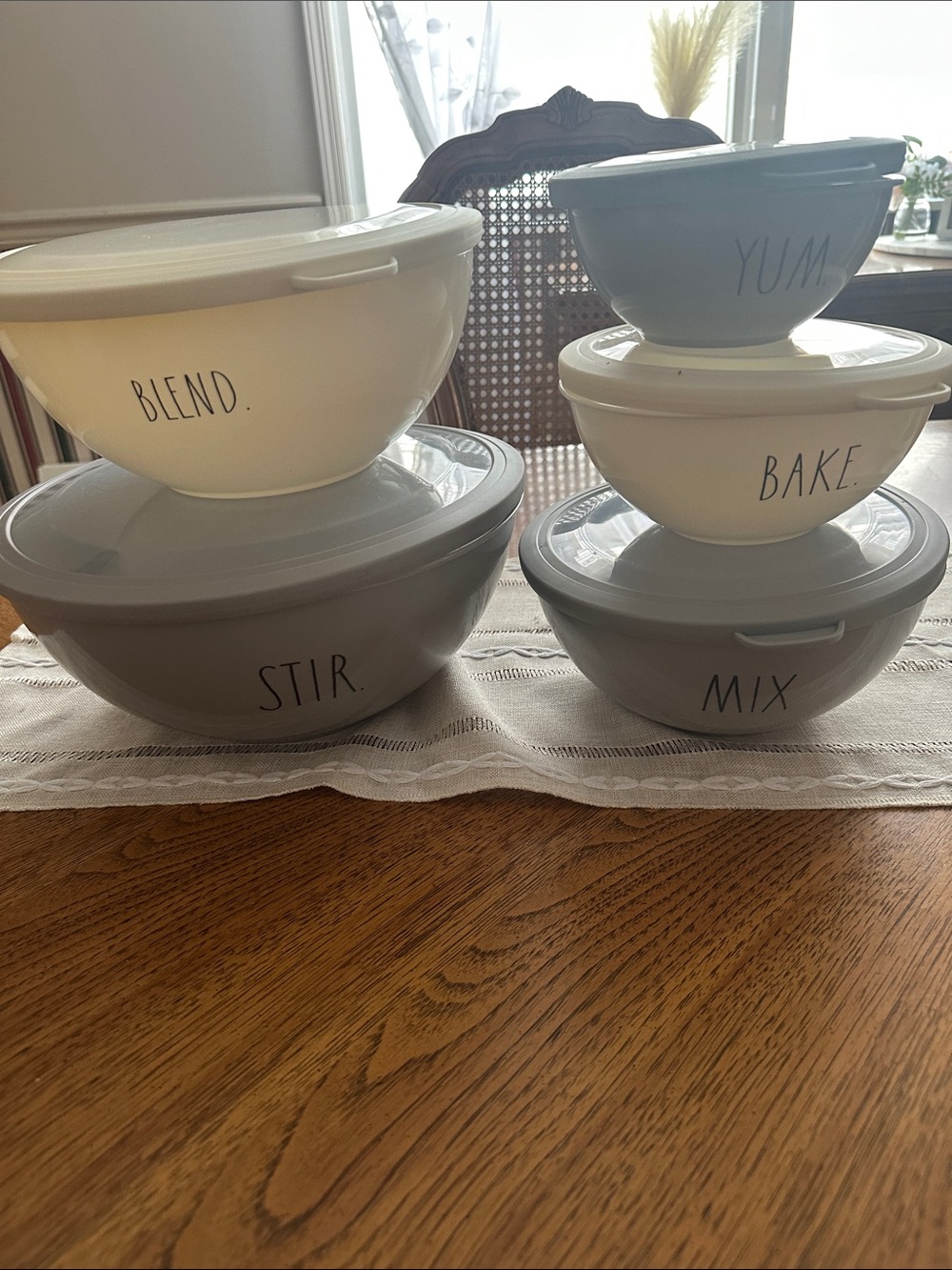 Rae Dunn Stackable Bowl Set - Gray, Cream, Blue